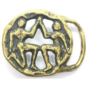 Vintage Brass Mars Gemini Zodiac Belt Buckle Brutalist